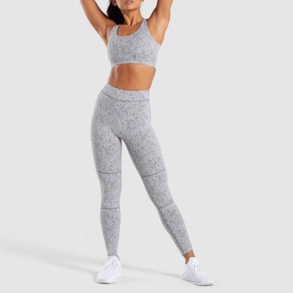 Gymshark Dry Fleur Texture Leggings Gray High Waisted Full Length Size Medium - Picture 3 of 8